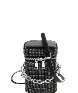 Sparkling Rhinestone Zipper Crossbody Bag 6617 BLACK